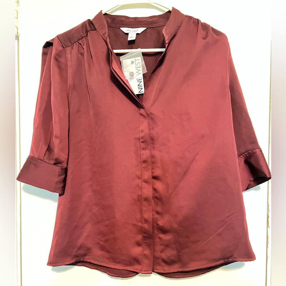 Nine West Deep Red Satin Blouse